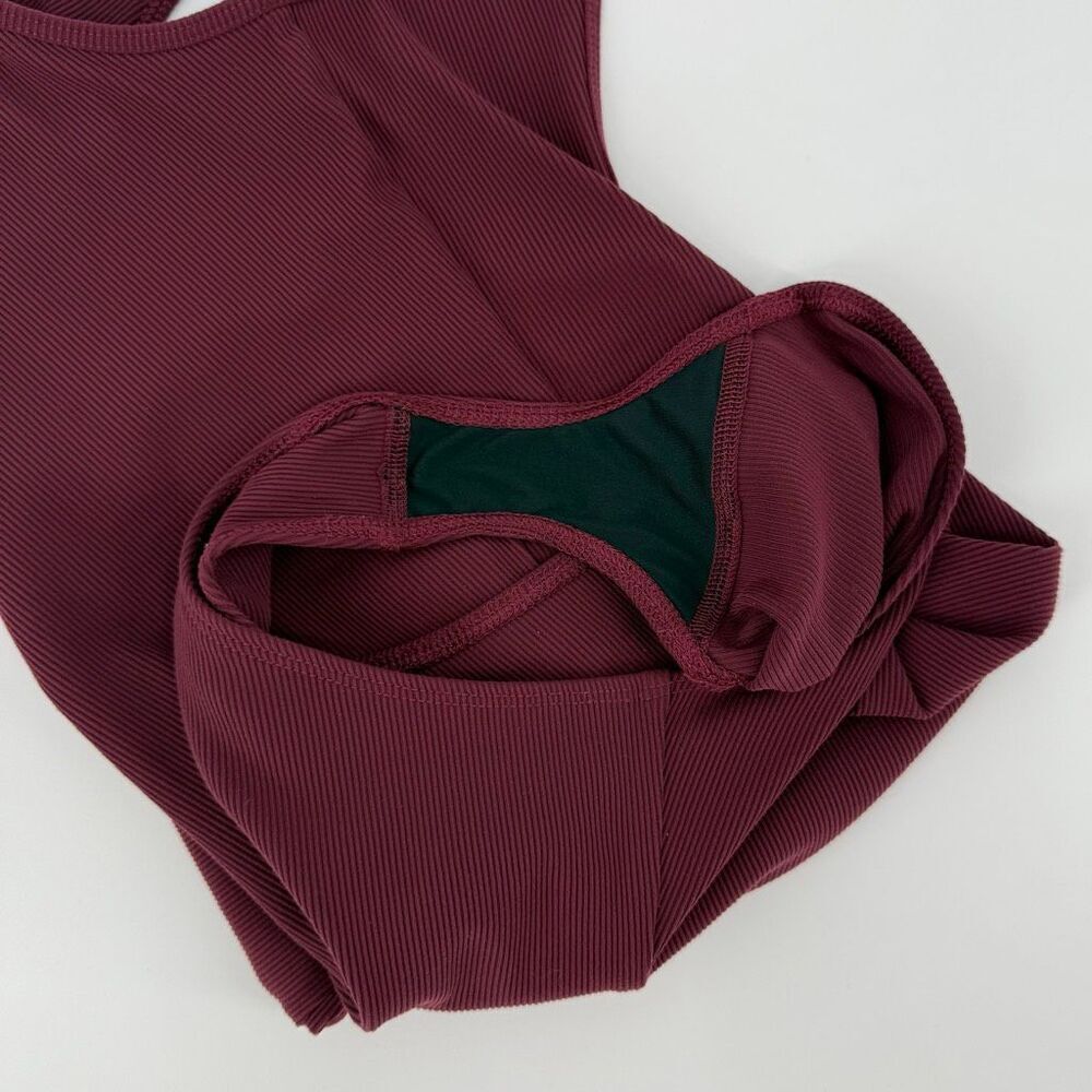 Outdoor Voices Superform Rib‎ Leotard Bodysuit Top Shiraz Burgundy Women Small - Picture 7 of 11